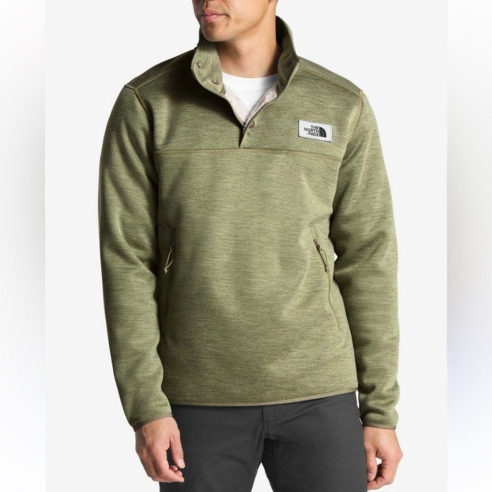 The North Face Sherpa Patrol 1/4 Snap Pullover olive green wool-blend fleece